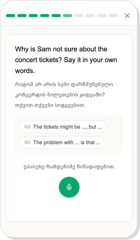 Speaking prompt with suggested answers